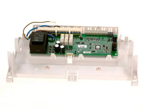 Bosch Leiterplatte in einem Gehäuse, ausgestattet mit zahlreichen Anschlussklemmen und elektronischen Komponenten. Die Platine ist für den Einsatz in technischen Geräten vorgesehen.
